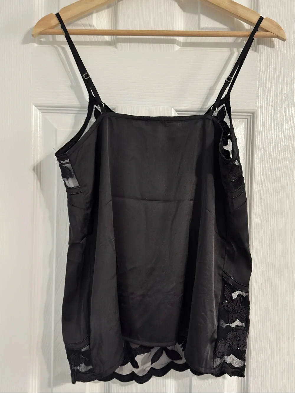 Express Downtown Cami Black Floral Mesh Lace Trim Tank Top Size Small Sheer Y2K - Picture 4 of 11
